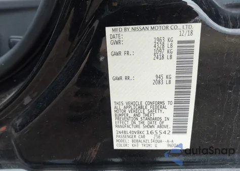 2019 Nissan Altima 2.5 Sv z USA, uszkodzony, nr VIN 1N4BL4DV8KC165542